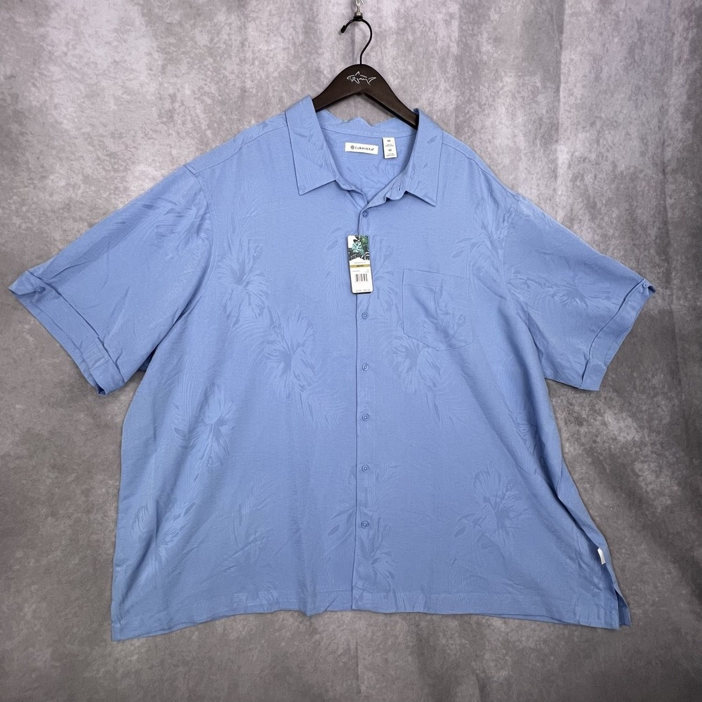 Cubavera Men's 4X Blue Tropical Leaf Button Up Short Sleeve Shirt NWT